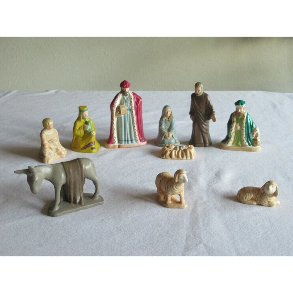 Vintage Ceramic/Plaster 10 Nativity Scene Figures 1Chip 0.75